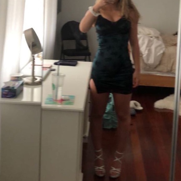 motel rocks coti bodycon dress rose flock forest green - Picture 4 of 6